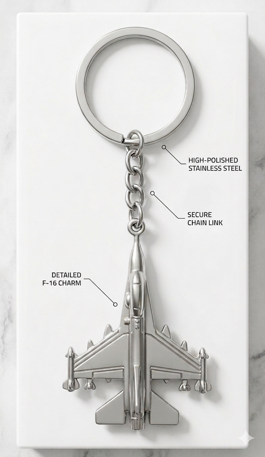 Metal F-16 Falcon Inspired Fighter Jet Keychain – Silver Aviation Accessory