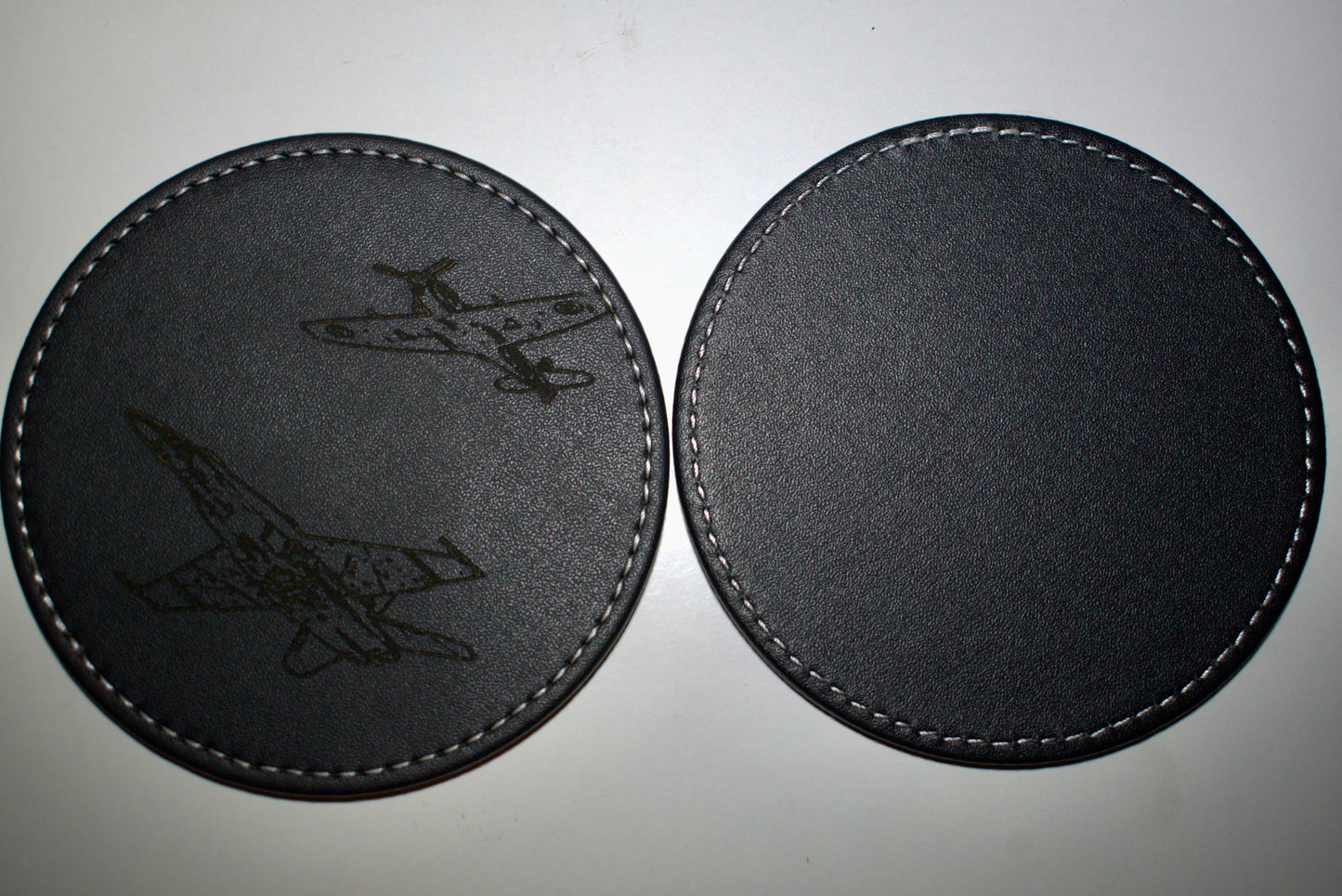 Black Leather EngravedAviation Drink Coasters