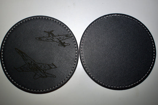 Black Leather EngravedAviation Drink Coasters